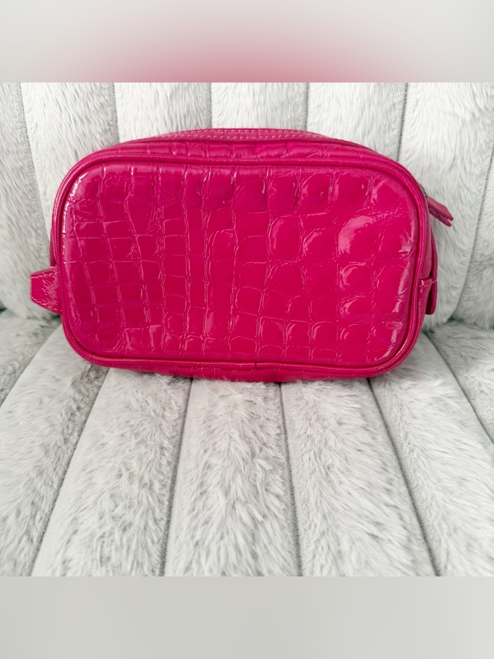 Henri Bendel faux alligator leather pink cosmetic bag